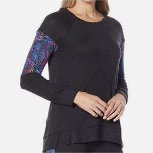 Retreat by Rhonda Shear BLACK/FIREWORK FLORAL Long-Sleeve, Sz. Med  *NEW*